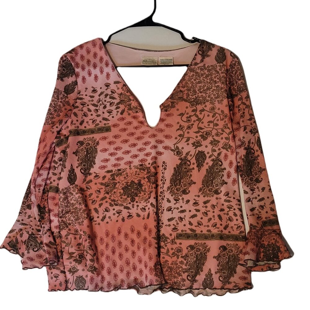 St. John’s Bay Shirt Women’s XL Pink Floral Long Sleeve V Neck